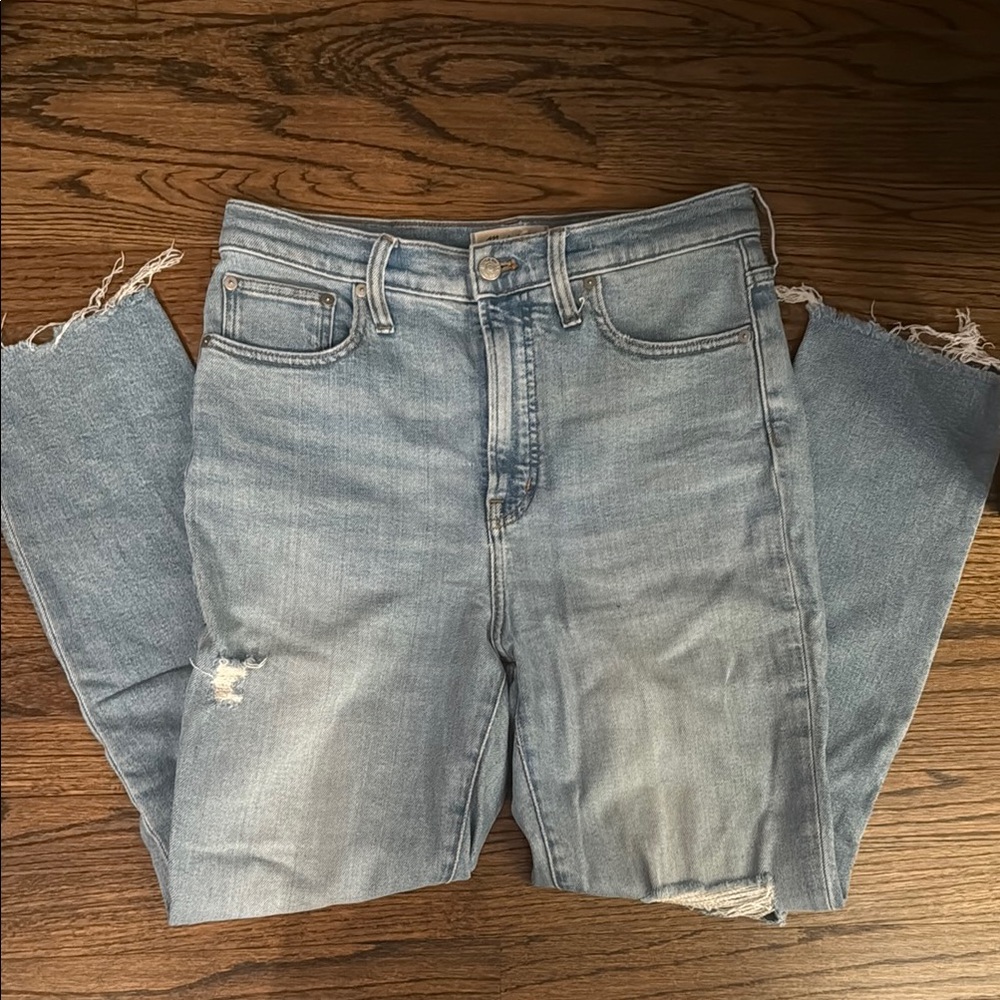Madewell Blue Straight Leg Jeans Distressed Style